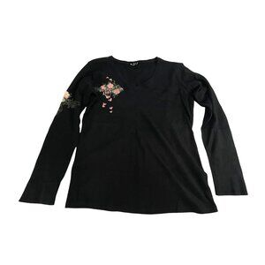 Harley-Davidson Long Sleeve V-Neck Shirt Women's Black Size M Floral Graphics